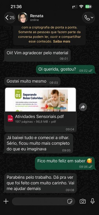 Depoimento de aluna no WhatsApp