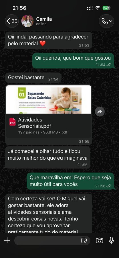 Depoimento de aluna no WhatsApp